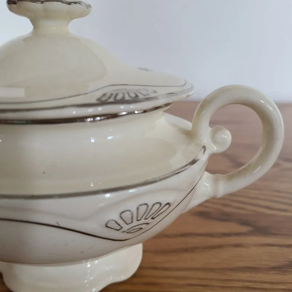 Vintage Homer Laughlin Marigold Production Small Sugar Bowl With Lid Circa 1930s